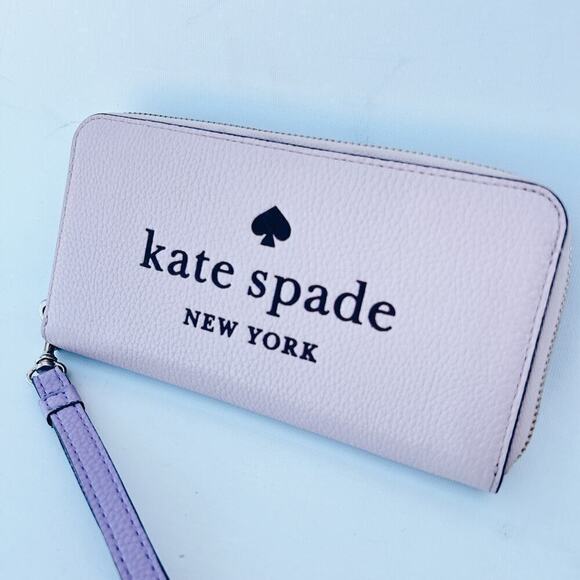 Kate Spade Ella Zip Around Pebbled Leather Logo Wallet Pink Glitter Continental - Picture 4 of 11